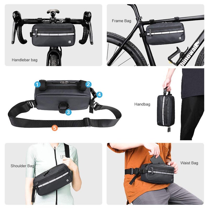 Rhinowalk Bike Bag, Bike Handlebar Bag, WaterproofBike Basket Bicycle Front Bag Shoulder Bag Waist Bag for Sport Bicycle Professional Cycling Accessorie-Black - Image 4
